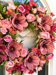 Magnóliás ajtódísz - sötét rózsaszín