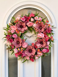 Magnóliás ajtódísz - sötét rózsaszín